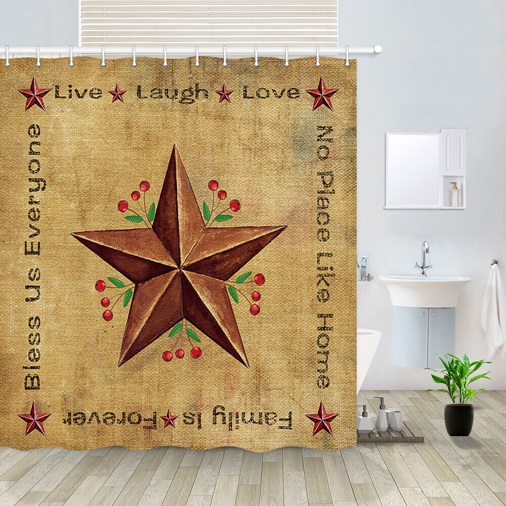 Texas Stars and Red Fruits Shower Curtain Decor Fabric for Country Bathroom