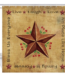 Texas Stars and Red Fruits Shower Curtain Decor Fabric for Country Bathroom
