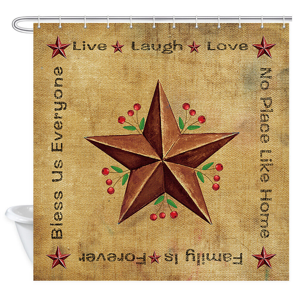 Texas Stars and Red Fruits Shower Curtain Decor Fabric for Country Bathroom