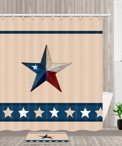 Texas Tricolor Star Shower Curtain Decor Fabric for Western Bathroom