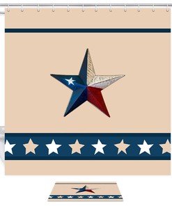 Texas Tricolor Star Shower Curtain Decor Fabric for Western Bathroom