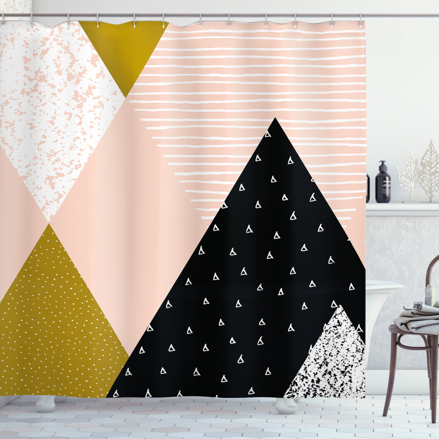 Textured Geometric Pattern Shower Curtain For Modern Bathroom Decor