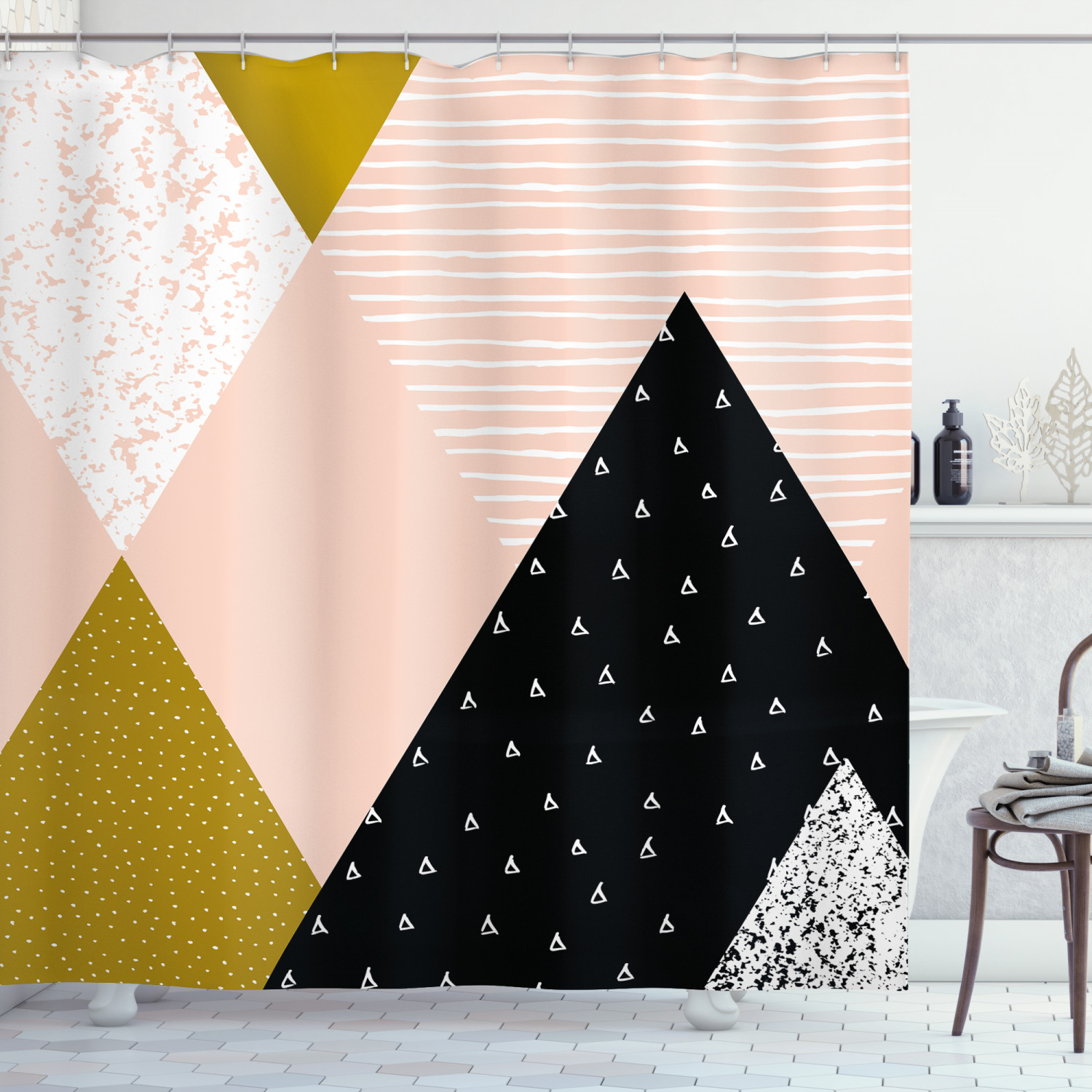 Textured Geometric Pattern Shower Curtain For Modern Bathroom Decor