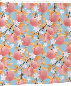 Textured Peach Tree Fruit Shower Curtain For Bathroom Decor 