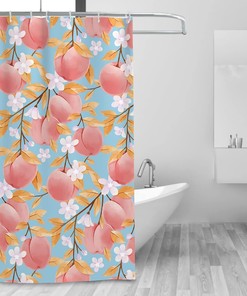 Textured Peach Tree Fruit Shower Curtain For Bathroom Decor