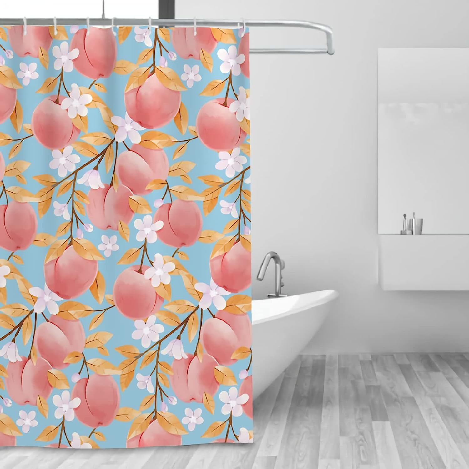 Textured Peach Tree Fruit Shower Curtain For Bathroom Decor