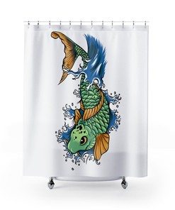 Thai Green Carp Retro Shower Curtain for Unique Bathroom Decor Gift 