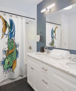 Thai Green Carp Retro Shower Curtain for Unique Bathroom Decor Gift