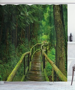 Thailand Jungle Landscape Print Shower Curtain For A Tropical And Lush Bathroom Ambience