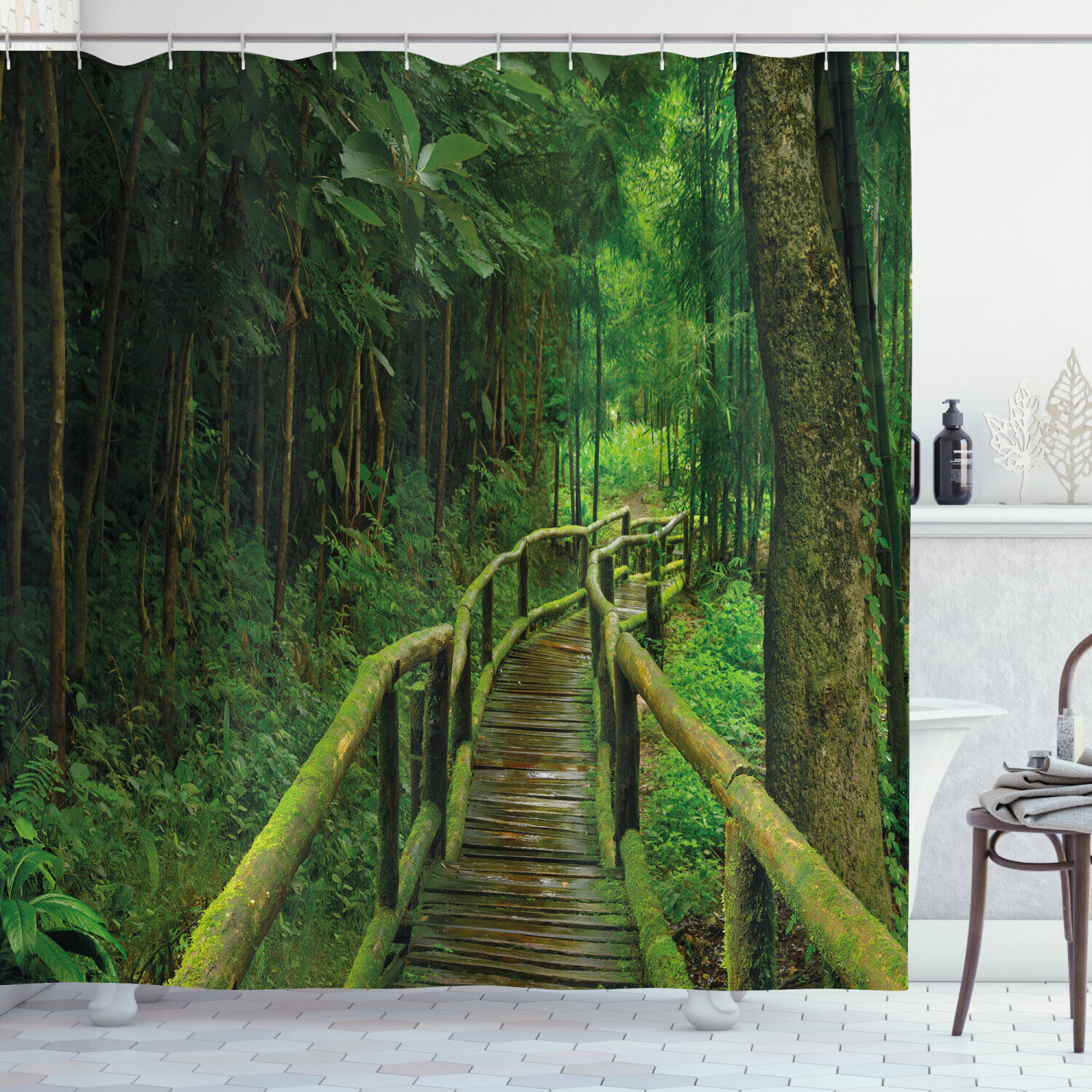 Thailand Jungle Landscape Print Shower Curtain For A Tropical And Lush Bathroom Ambience