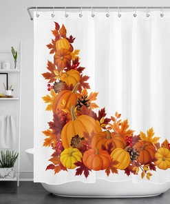 Thanksgiving Autumn Harvest Pumpkin Maple Leaf Shower Curtain for Rustic Bathroom Decor 