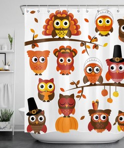 Thanksgiving Autumn Owl Print Shower Curtain for Colorful Bathroom Decor 