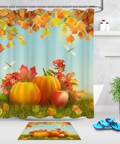 Thanksgiving Fall Harvest Pumpkin Leaf Shower Curtain for Bathroom 