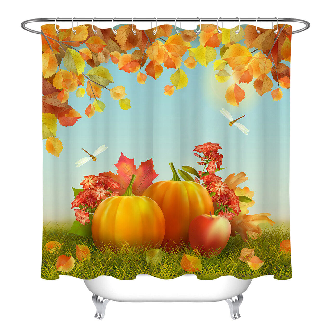 Thanksgiving Fall Harvest Pumpkin Leaf Shower Curtain for Bathroom