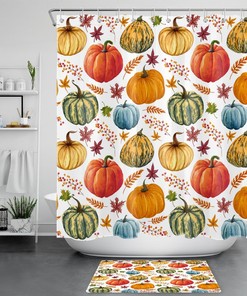 Thanksgiving Fall Harvest Shower Curtain Rustic Crop Pumpkin Bathroom Accessories