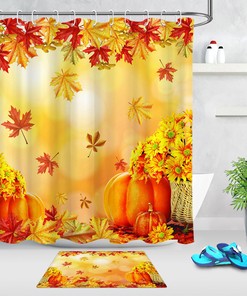 Thanksgiving Fall Pumpkin Sunflower Waterproof Fabric Shower Curtain 