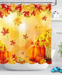 Thanksgiving Fall Pumpkin Sunflower Waterproof Fabric Shower Curtain