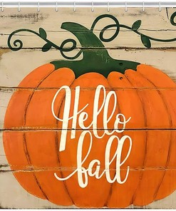 Thanksgiving Orange Pumpkin on Rustic Wooden Shower Curtain for Bathroom Decor 