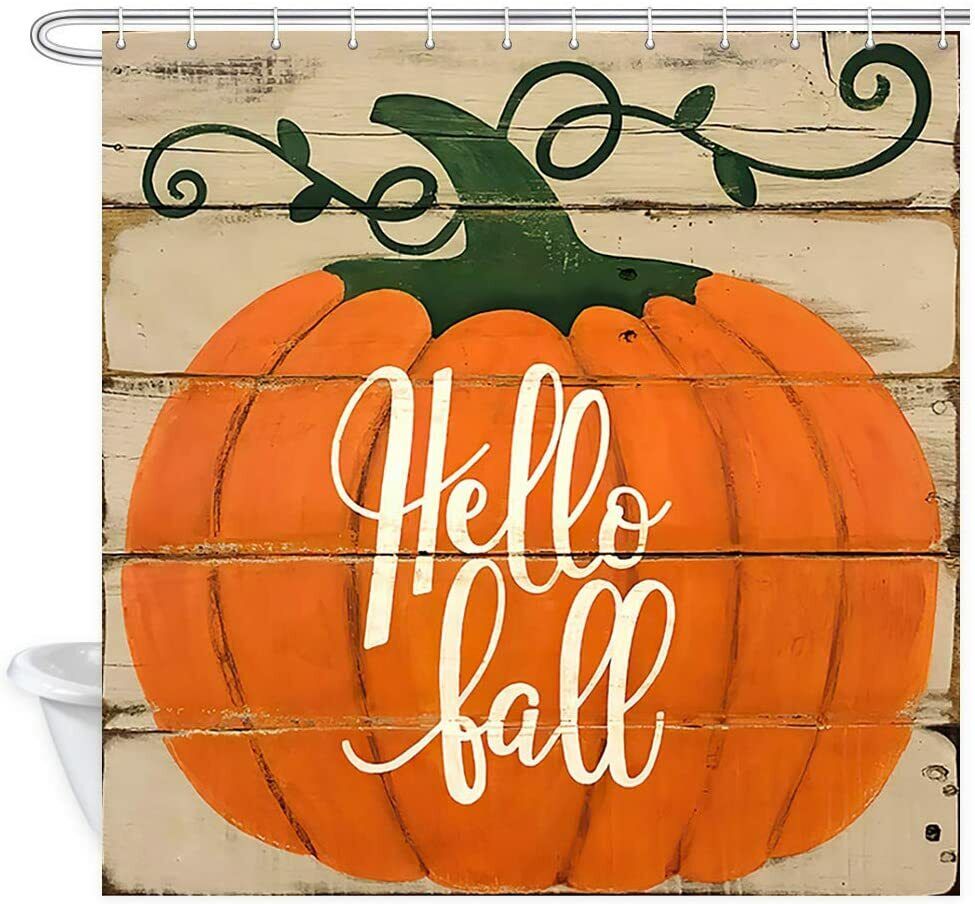 Thanksgiving Orange Pumpkin on Rustic Wooden Shower Curtain for Bathroom Decor