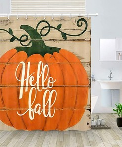 Thanksgiving Orange Pumpkin on Rustic Wooden Shower Curtain for Bathroom Decor
