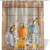 Thanksgiving Pumpkin Bird Maple Leaf Retro Wood Board Fabric Shower Curtain