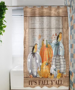 Thanksgiving Pumpkin Bird Maple Leaf Retro Wood Board Fabric Shower Curtain