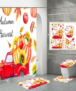 Thanksgiving Pumpkin Fruit Shower Curtain, Festive Bathroom Print