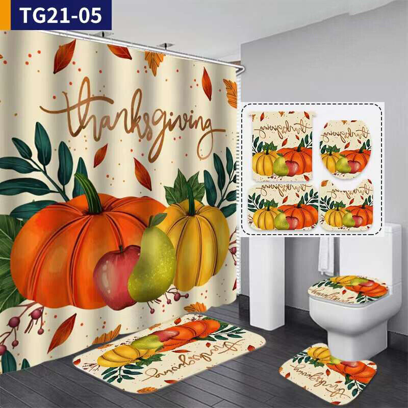 Thanksgiving Pumpkin Waterproof Shower Curtain, Hook Pad Included