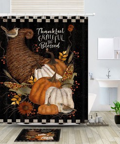 Thanksgiving Pumpkins & Birds Shower Curtain for Rustic Bathroom Decor 