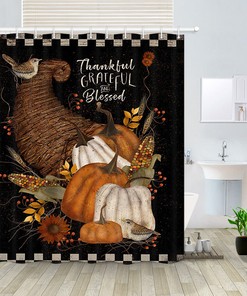 Thanksgiving Pumpkins & Birds Shower Curtain for Rustic Bathroom Decor