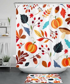 Thanksgiving Shower Curtain - Autumn Pumpkin Leaf Mushroom Decoration