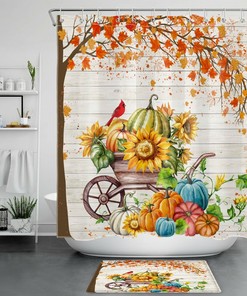 Thanksgiving Sunflower Maple Leaf Print Shower Curtain, Perfect for the Autumn Bathroom Decor