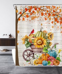 Thanksgiving Sunflower Maple Leaf Print Shower Curtain, Perfect for the Autumn Bathroom Decor