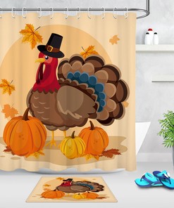 Thanksgiving Turkey Fall Harvest Pumpkin Leaf Shower Curtain for Bathroom Decor 