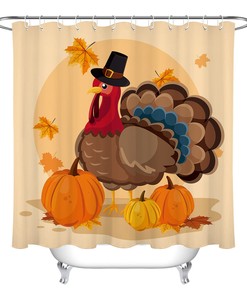 Thanksgiving Turkey Fall Harvest Pumpkin Leaf Shower Curtain for Bathroom Decor