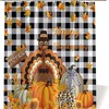 Thanksgiving Turkey Pumpkin Maple Leaf Black White Plaid Bath Shower Curtain