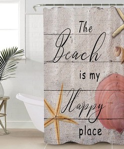 The Beach is My Happy Place Coastal Beach Sand Starfish Seashell Curtain Full Size.