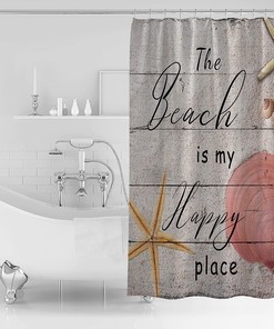 The Beach is My Happy Place Coastal Beach Sand Starfish Seashell Curtain Full Size.