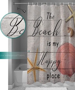 The Beach is My Happy Place Coastal Beach Sand Starfish Seashell Curtain Full Size.