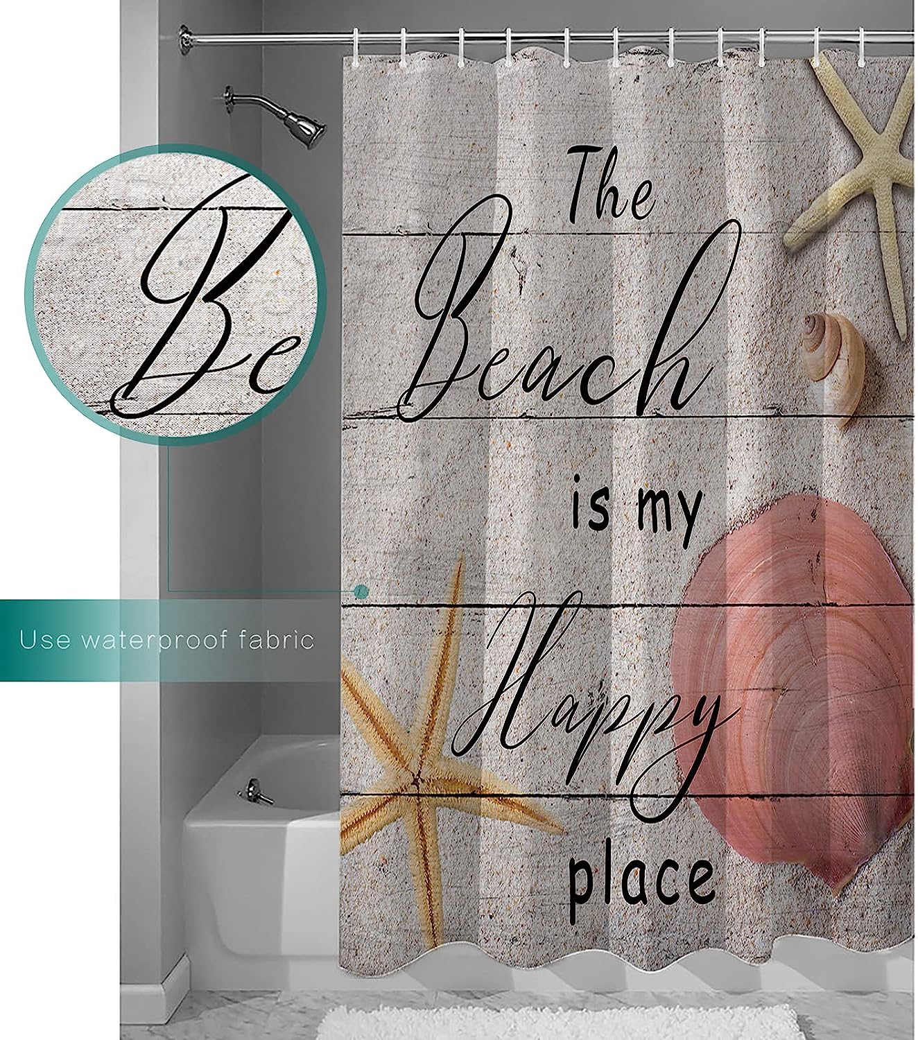 The Beach is My Happy Place Coastal Beach Sand Starfish Seashell Curtain Full Size.