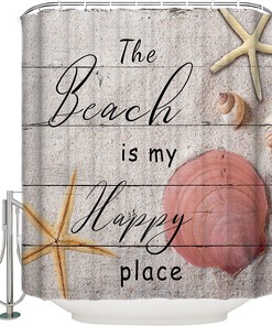 The Beach is My Happy Place Coastal Beach Sand Starfish Seashell Curtain Full Size.