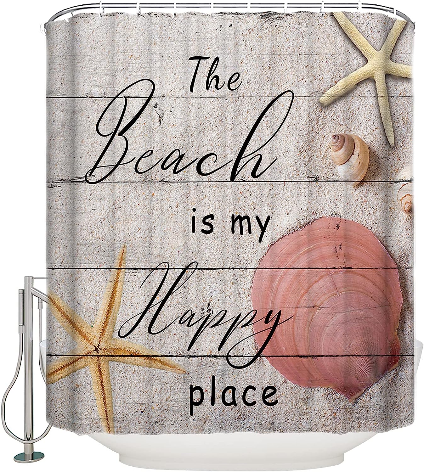 The Beach is My Happy Place Coastal Beach Sand Starfish Seashell Curtain Full Size.