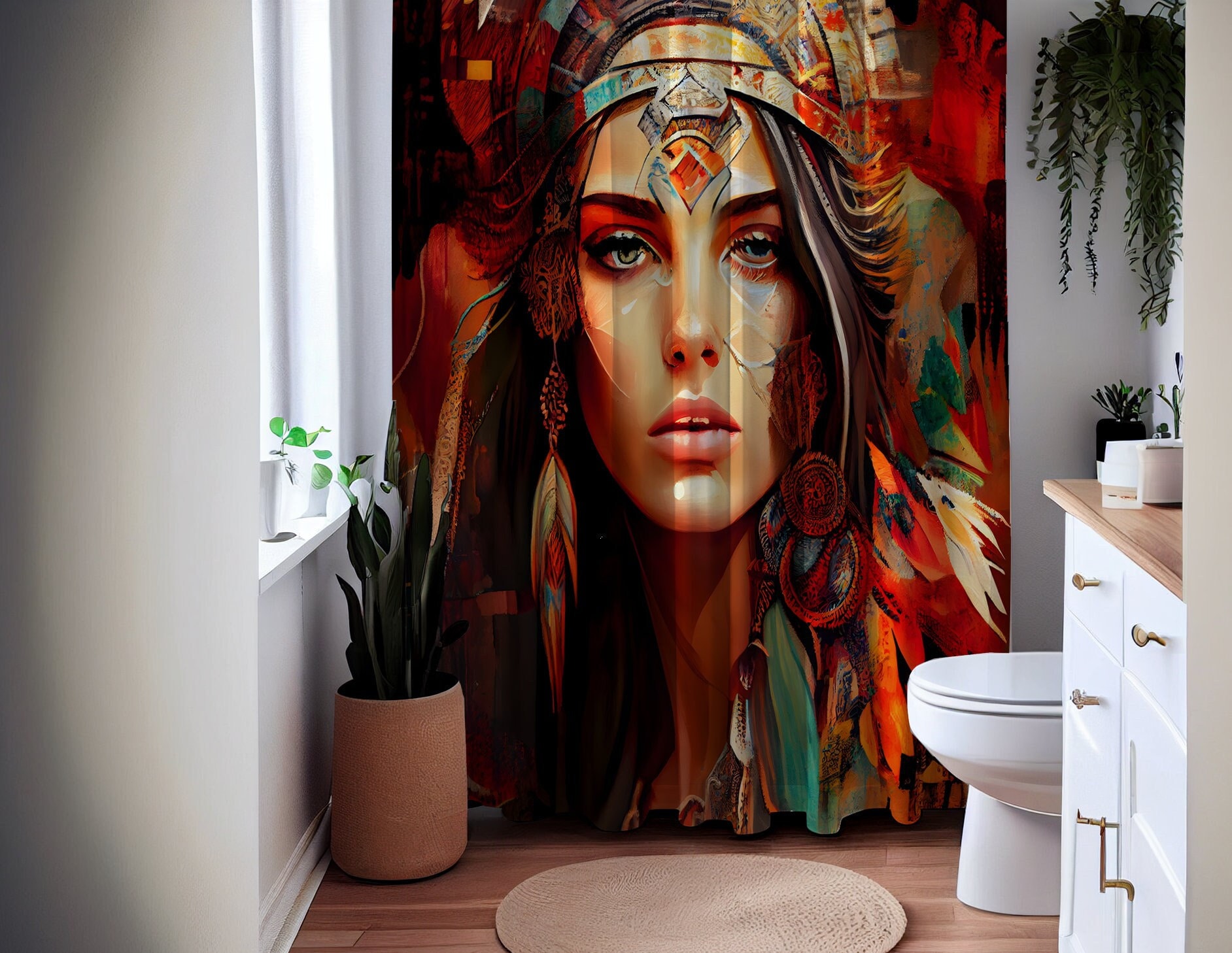 The Crimson Crown Stem Shower Curtain, Boho Chic Bathroom Decor