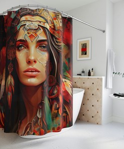 The Crimson Crown Stem Shower Curtain, Boho Chic Bathroom Decor