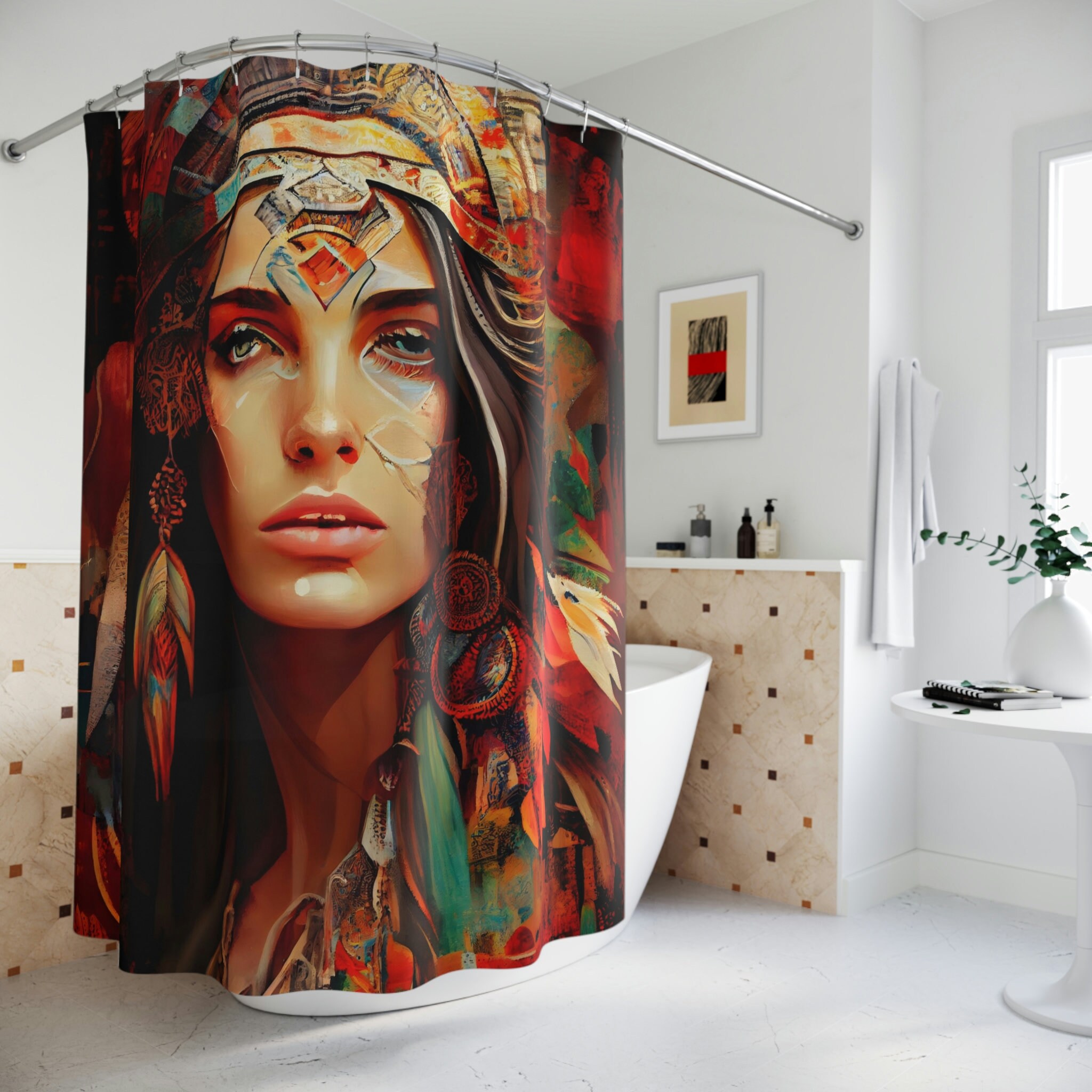 The Crimson Crown Stem Shower Curtain, Boho Chic Bathroom Decor