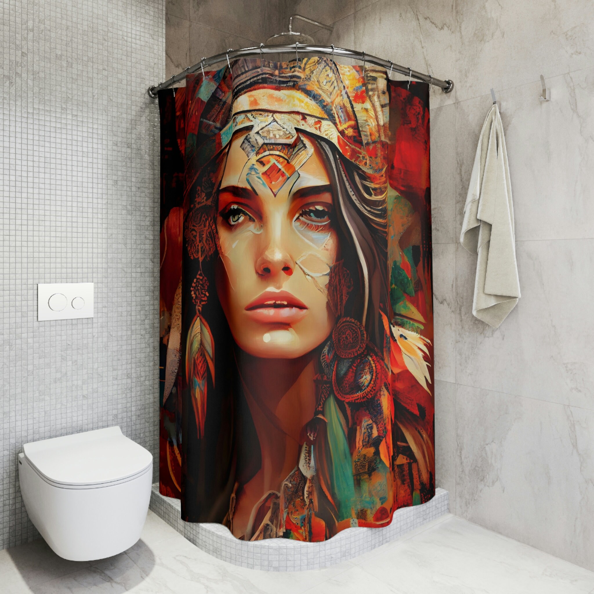 The Crimson Crown Stem Shower Curtain, Boho Chic Bathroom Decor