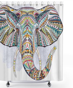 The Hand Drawn Mandala Elephant India Style on White Fabric Bath Curtain Durable Bathroom Curtain Unique Design 
