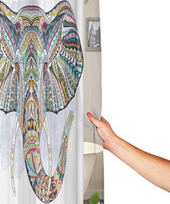 The Hand Drawn Mandala Elephant India Style on White Fabric Bath Curtain Durable Bathroom Curtain Unique Design