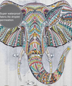 The Hand Drawn Mandala Elephant India Style on White Fabric Bath Curtain Durable Bathroom Curtain Unique Design