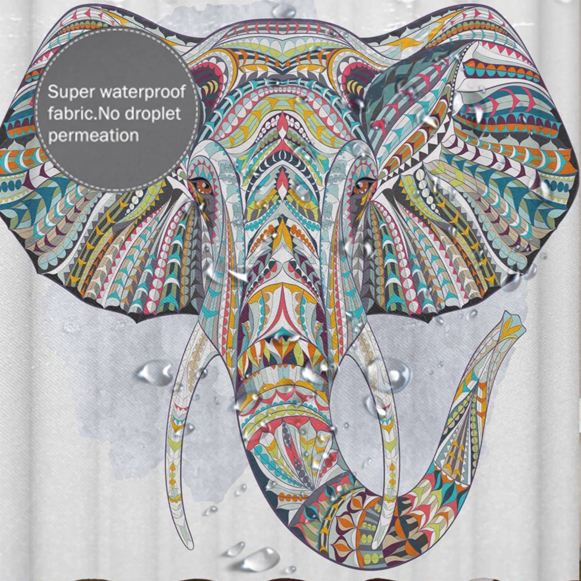 The Hand Drawn Mandala Elephant India Style on White Fabric Bath Curtain Durable Bathroom Curtain Unique Design